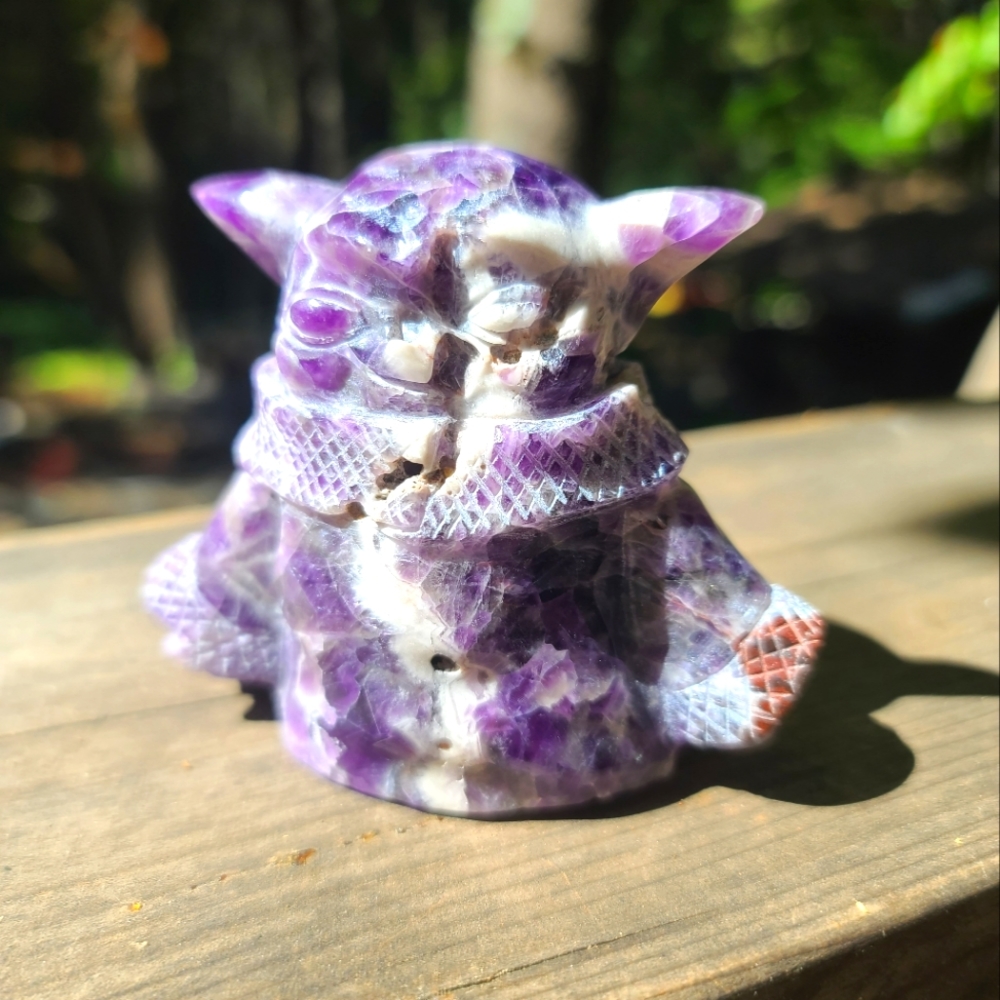 Amethyst "crazy" Yoda natural handcarved gemstone statue 3"